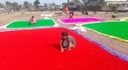 রঙের উৎসবে শিলিগুড়ির কারখানায় আবির তৈরীতে কর্মীরা