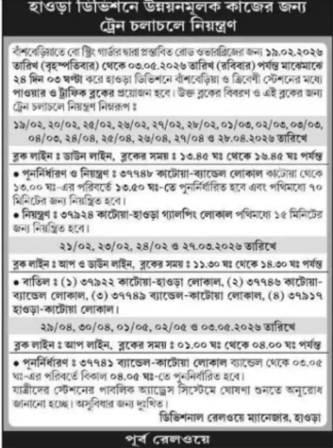 হাওড়া ডিভিশনে লোকাল ট্রেন চলাচলে নিয়ন্ত্রণ